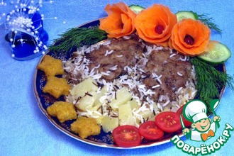 Шницель рубленый с рисом и ананасами