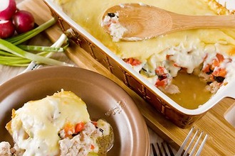 Гратен с фаршем и овощами