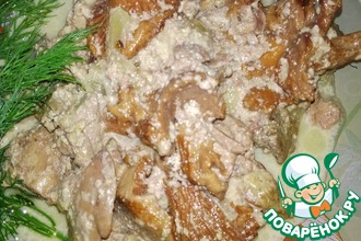 Лисички с куриной печенью