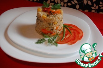 Ризотто с кукурузой, крабовыми палочками и перчиком чили