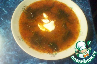 Кислый борщ с грибами и фасолью