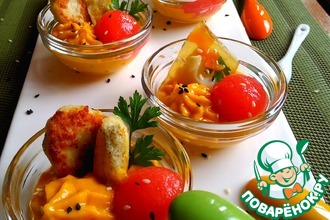 Многоликая рыба с морковным кремом и томатным желе