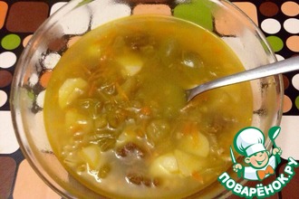 Рассольник с маринованными зелеными помидорками