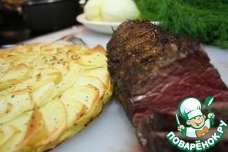 Маринованное и запеченное филе говядины с картофельной запеканкой