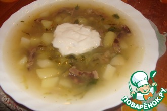Рассольник с почками и фасолью
