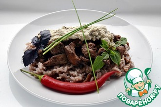 Ризотто с куриной печенью и лисичками