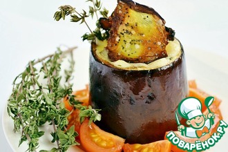 Баклажан "4 СЫРА" с чипсами из баклажана и маринованными помидорами