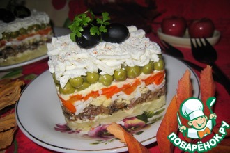 Салат из шпрот с овощами и брынзой