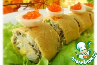 Сырный рулет с грибами и кальмарами