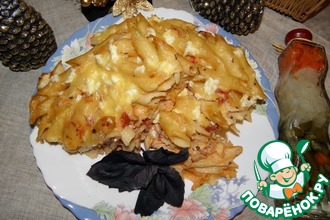 Макароны с двумя сырами и помидорами