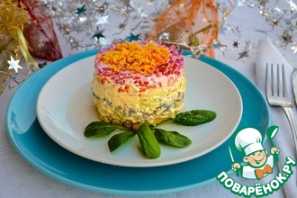Анчоусы под шубой на кукурузной лепешке