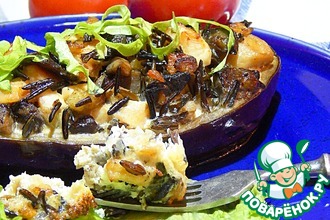 Баклажаны, запеченные с рисом, курицей и грибами