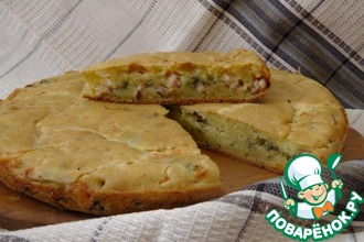 Заливной пирог с сыром, зеленью и грудинкой