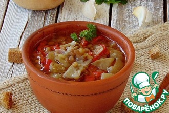 Чечевичный суп с печеными овощами
