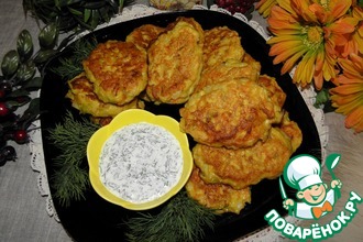 Рыбно-овощные оладьи с соусом из хрена