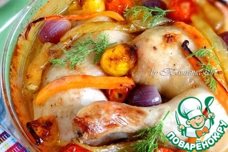 Куриные окорочка, запеченные с овощами