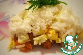Слоеный салат из консервированной сайры