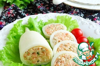 Кальмары, фаршированные треской и форелью