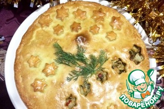 Нежный пирог с курицей и грибами