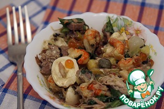 Салат "А-ля Оливье" с перепелами и языком