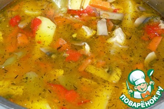 Суп со свининой, шампиньонами и овощами