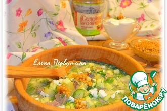 Окрошка с печенью и зерновой горчицей