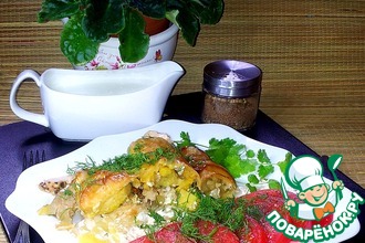 Три кабачка, запечённые с курицей
