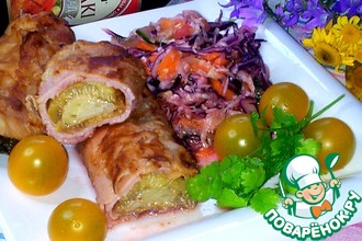 Рулетики из кабачка и ветчины с сыром