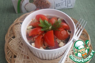 Запеканка с рисом, помидорами и брынзой