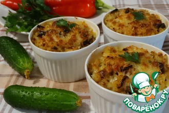 Куриные сердечки с фасолью и рисом