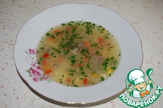 Суп с сердечками, кукурузой и горошком
