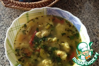 Суп с кукурузно-ветчинными клёцками