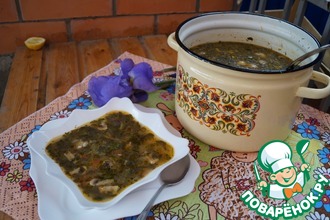 Щавелевый суп с шампиньонами и рисом