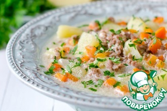 Чизбургер-суп с мясным фаршем и сыром