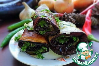 Баклажановые рулетики с чесноком и зеленью