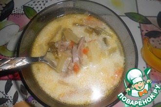 Рассольник с рисом и языком