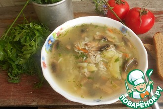 Рассольник с шампиньонами и рисом