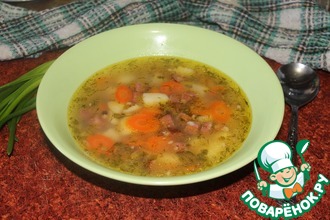 Овощной суп с фасолью и колбасой