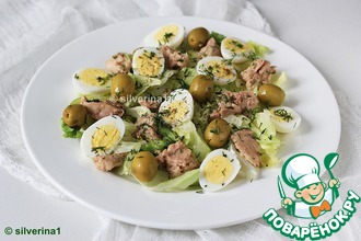 Салат из печени трески с перепелиными яйцами