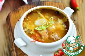 Мясной суп с чечевицей в духовке