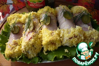 Закуска-рулеты с маринованными огурцами