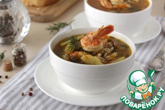 Суп с форелью и креветками