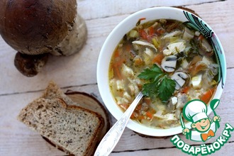 Суп с солёными грибами и кускусом