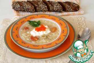 Суп с рисом, треской и икрой