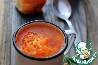 Гороховый суп с запечёнными овощами