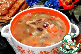 Постный рисовый суп с шампиньонами