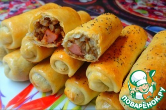 Трубочки с сосиской и гречкой