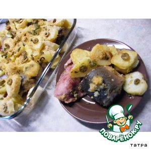 Морской окунь с ветчиной