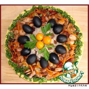 Горячий салат с морепродуктами