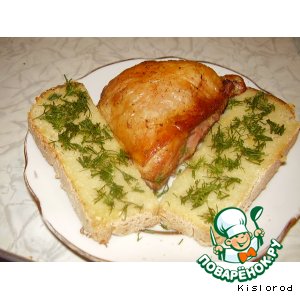 Куриные окорочка в соевом соусе с гренками